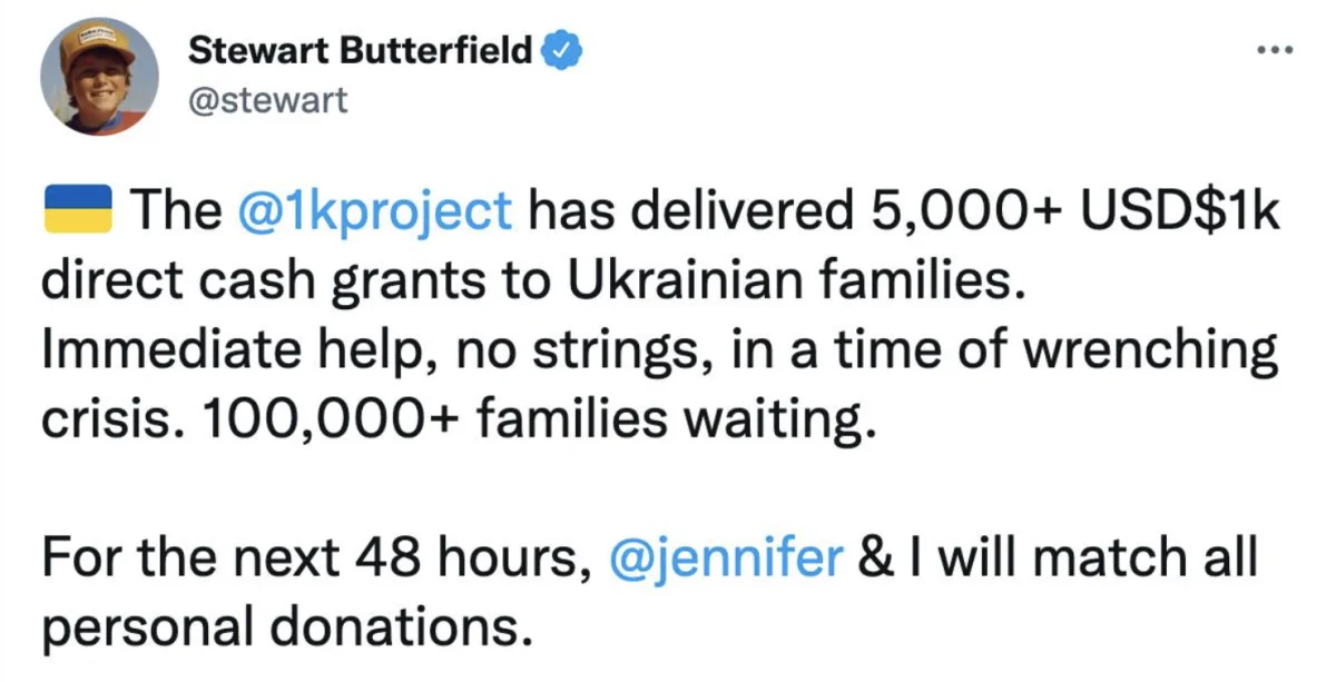Jen Rubio and Stewart Butterfield Launch $2.5M Matching Fund for Ukrainian Families
